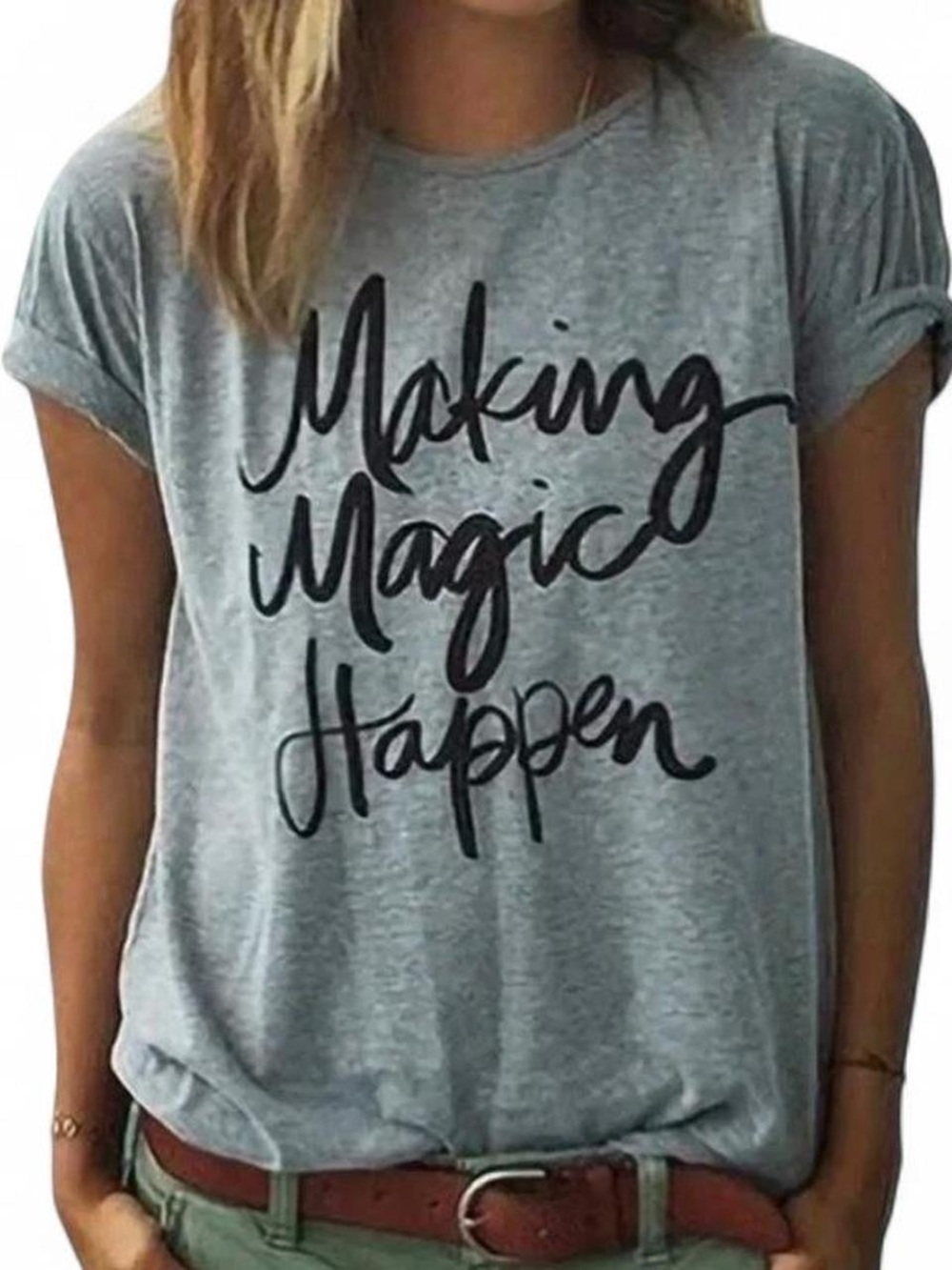 ZAWAPEMIA Making Magic Happen Graphic T-Shirt Gray XXL Short Sleeve Tee